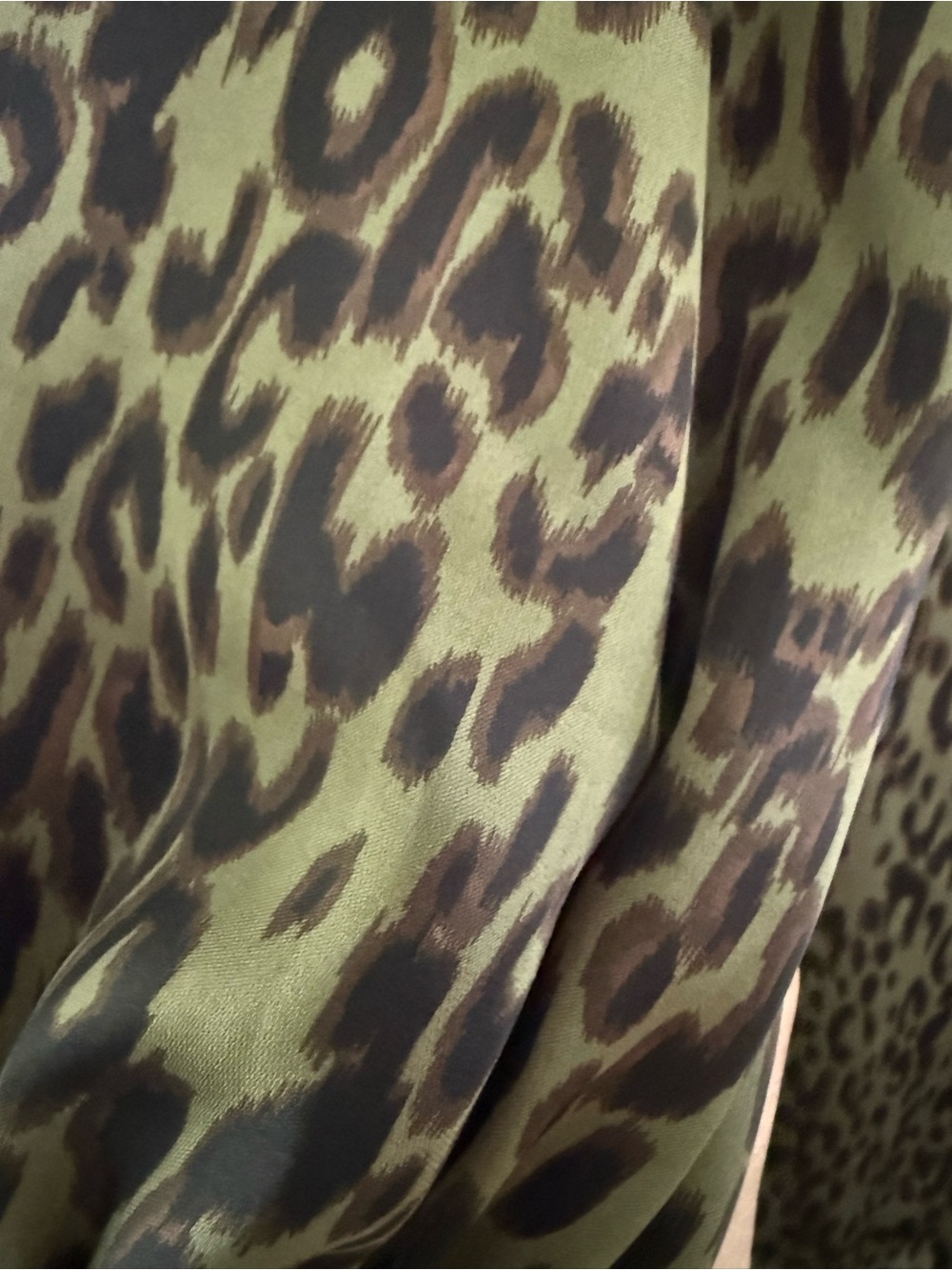 Leopard Print Long-Sleeve Dress in Olive, Black & Brown